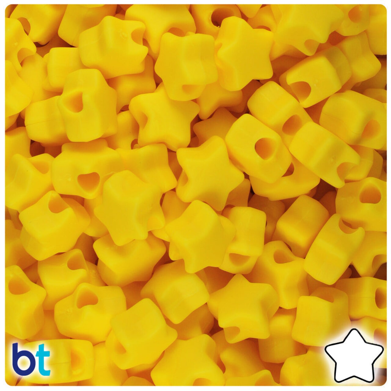 BeadTin Bright Yellow Matte 13mm Star Plastic Pony Beads (250pcs)